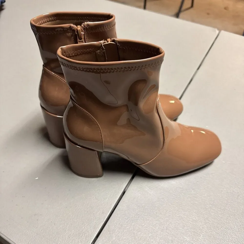 NEW Madden NYC Women's Side Zip Heeled Tan Designer Bootie Boots 9.5